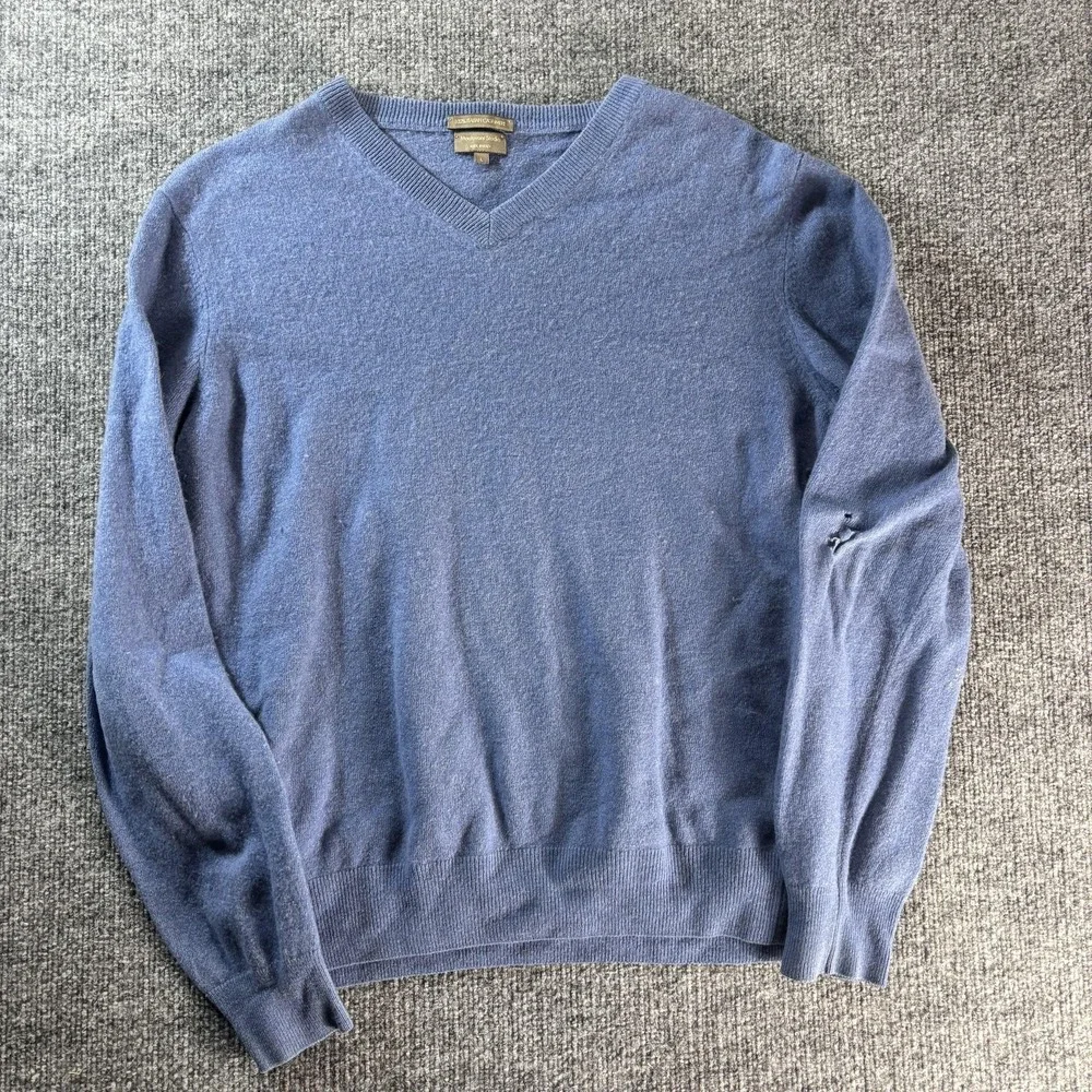 Mantovani Studio Sweater Mens Large Blue Cashmere V Neck Knit Pullover Italy